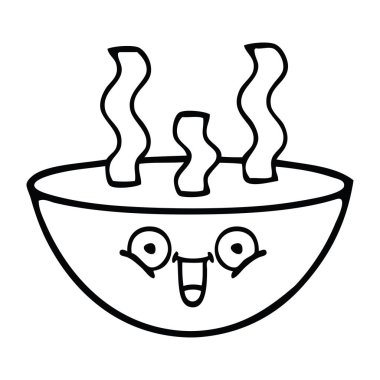 bir kase sıcak çorba çizim karikatür