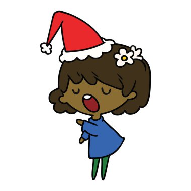 Noel karikatür kawaii kız el çekilmiş