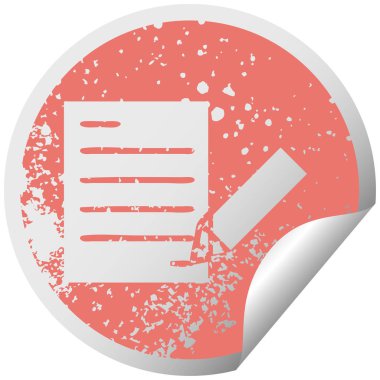 sıkıntılı dairesel peeling etiket sembolü bir belgeye yazma