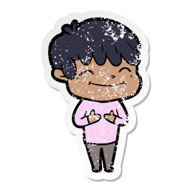 sıkıntılı etiket bir karikatür mutlu çocuk