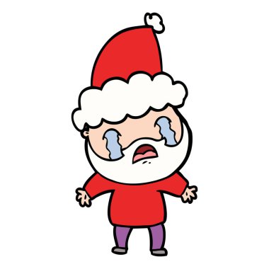 sakallı bir adamın giyen Noel Baba şapkası ağlıyor çizgi çizme