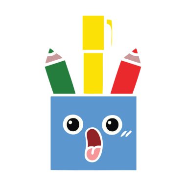 düz renk retro karikatür bir kalem tencere