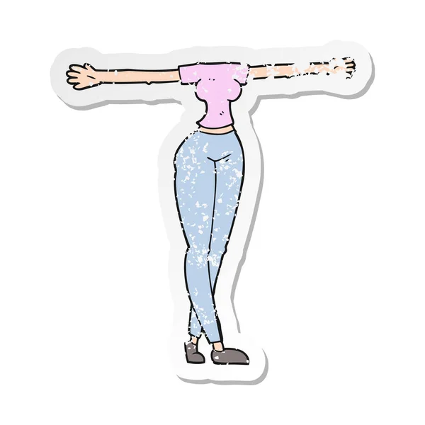 Pegatina Retro Angustiada Cuerpo Femenino Dibujos Animados Con Brazos Anchos — Vector de stock