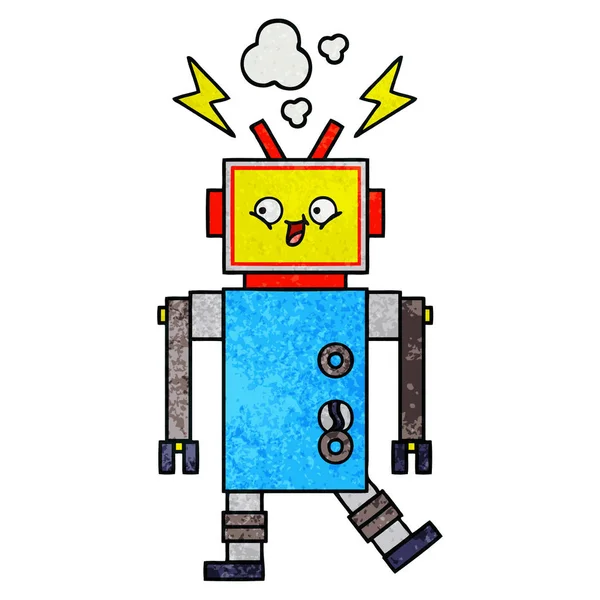 Retro Grunge Textuur Cartoon Van Een Robot — Stockvector