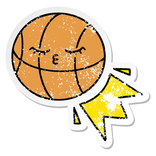 Verontruste Sticker Van Een Leuke Cartoon Basketbal — Stockvector