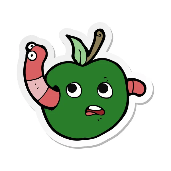 Sticker Cartooon Worm Apple — Stock Vector