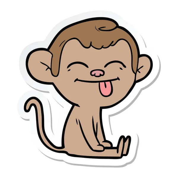 Pegatina de un divertido mono de dibujos animados sentado — Archivo Imágenes Vectoriales
