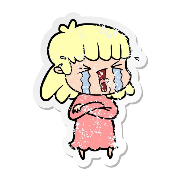 Etiqueta angustiada de uma mulher dos desenhos animados em lágrimas — Vetor de Stock