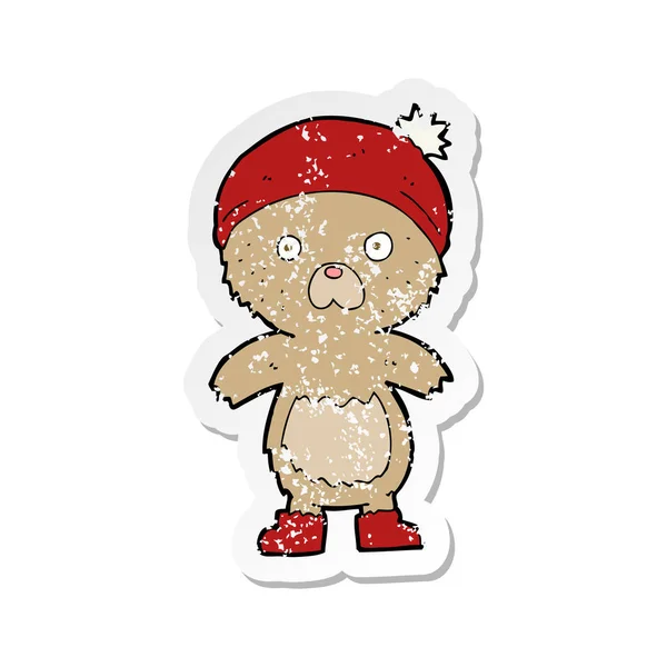 Retro Distressed Sticker Cartoon Cute Teddy Bear — Stock Vector