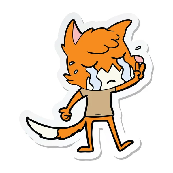 一个哭着挥动的狐狸动画片的贴纸 — 图库矢量图片