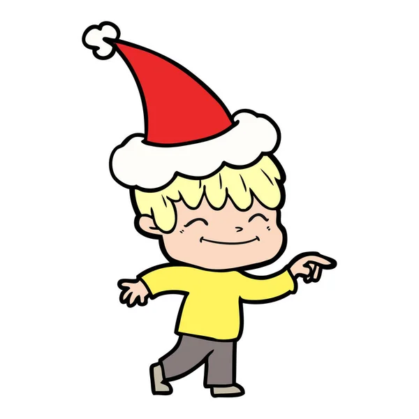 Çizim Için Mutlu Bir Çocuk Noel Baba Şapkası Giyen Çekilmiş — Stok Vektör