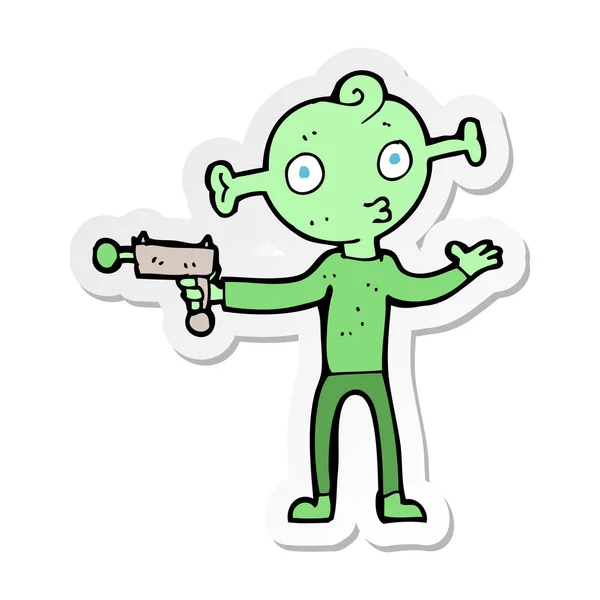 Autocollant Extraterrestre Dessin Animé Avec Pistolet Rayons — Image vectorielle