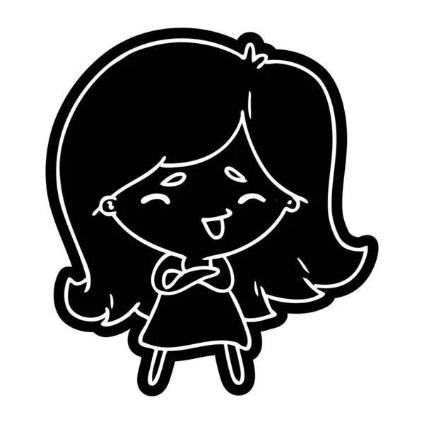 Icono Dibujos Animados Una Linda Chica Kawaii — Vector de stock