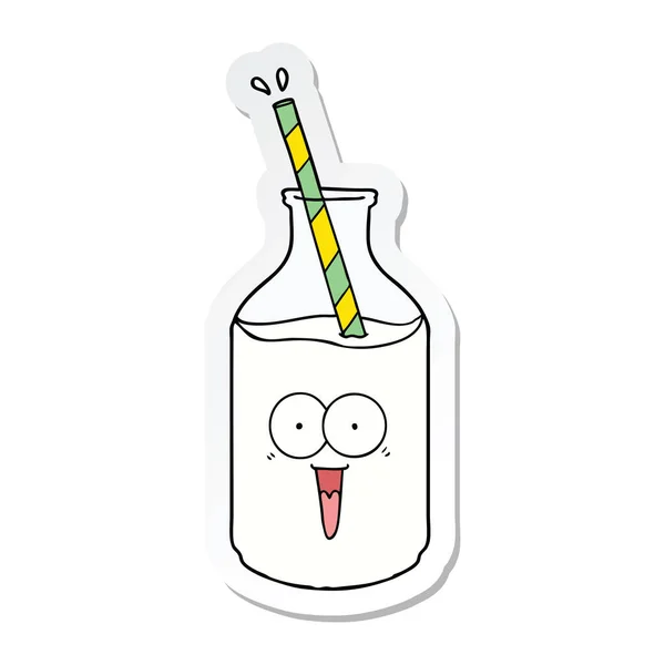 Sticker Happy Carton Milk Bottle Straw — Stock Vector