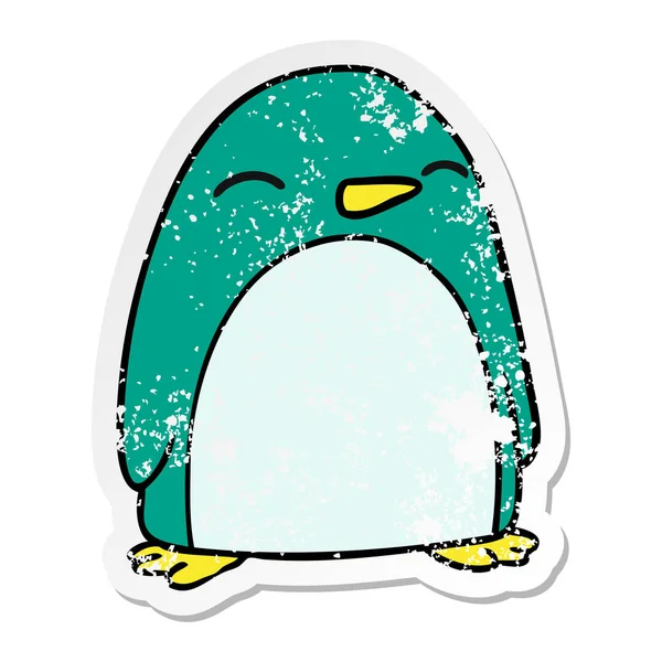 Hand Drawn Distressed Sticker Cartoon Doodle Cute Penguin — Stock Vector