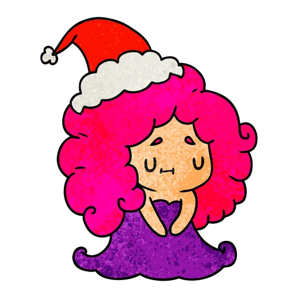Dibujado Mano Navidad Con Textura Dibujos Animados Chica Kawaii — Vector de stock