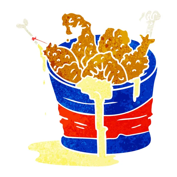 Retro tecknade doodle hink med stekt kyckling — Stock vektor