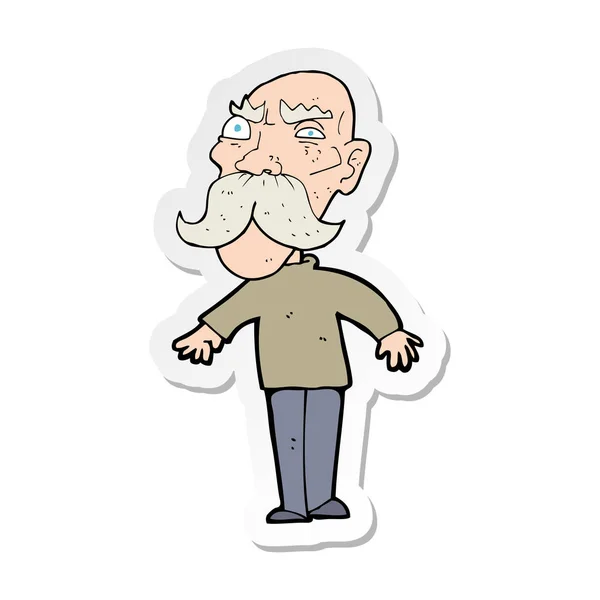 Sticker Cartoon Angry Old Man — Stock Vector