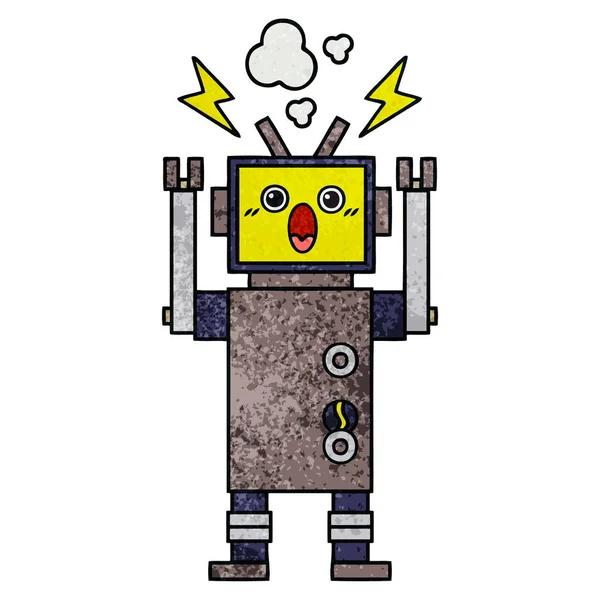 Caricatura Textura Grunge Retro Robot Roto — Vector de stock