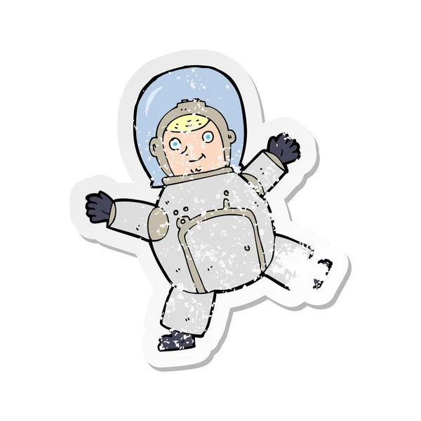 Retro noodlijdende sticker van een cartoon astronaut — Stockvector
