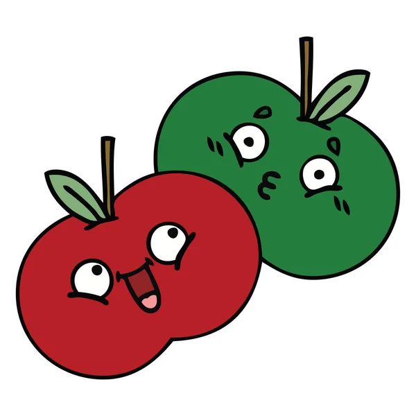 Lindo Dibujo Animado Una Manzana Jugosa — Vector de stock