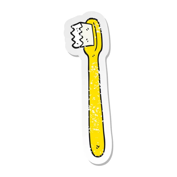 Distressed Sticker Cartoon Toothbrush — Stock Vector