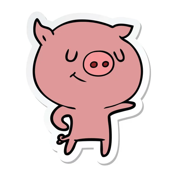 행복 한 만화 돼지의 스티커 — 스톡 벡터