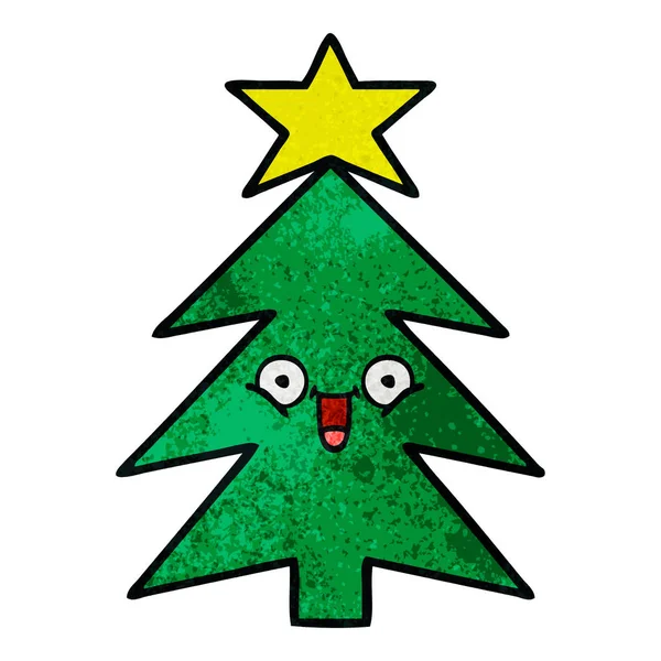 Retro grunge doku karikatür Noel ağacı — Stok Vektör