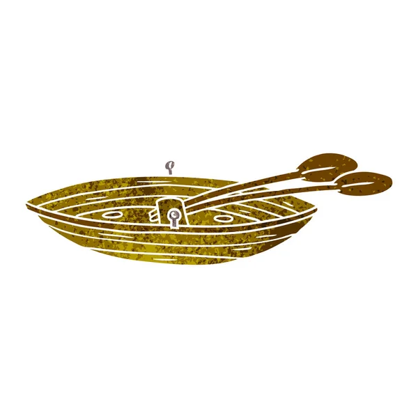 Scarabocchio Cartone Animato Retrò Disegnato Mano Una Barca Legno — Vettoriale Stock