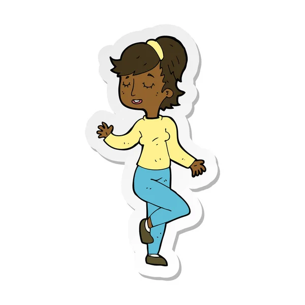 Sticker Van Een Cartoon Dansende Vrouw — Stockvector
