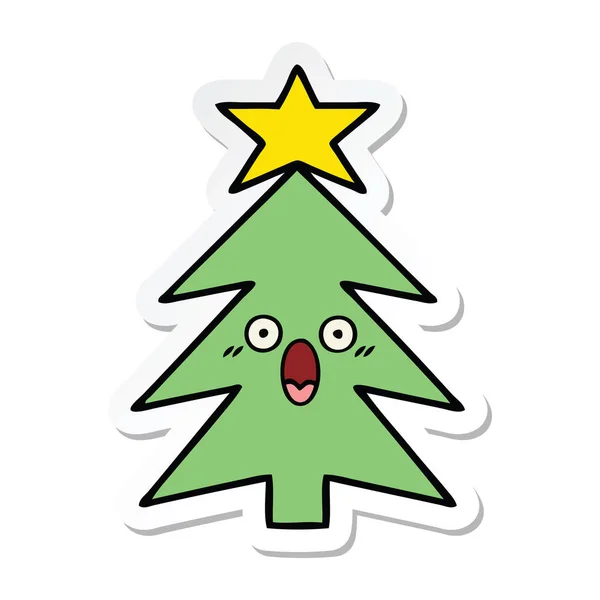 かわいい漫画のクリスマス ツリーのステッカー — ストックベクタ