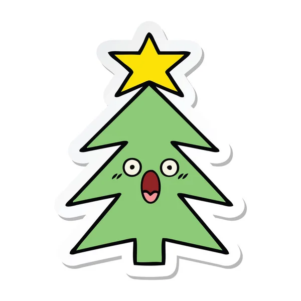 Pegatina Lindo Árbol Navidad Dibujos Animados — Vector de stock