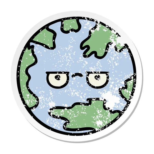 귀여운 만화 행성 지구의 고민된 스티커 — 스톡 벡터