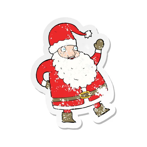 Retro Angosciato Adesivo Divertente Onda Babbo Natale Cartone Animato — Vettoriale Stock
