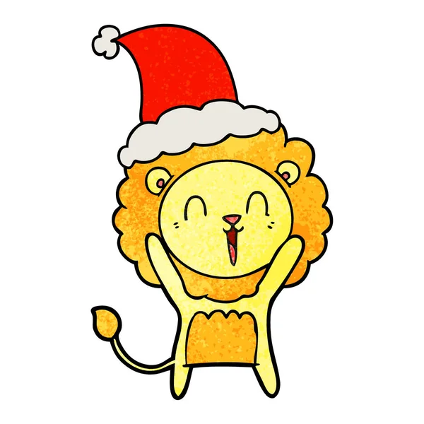 Mão Leão Rindo Desenhado Desenhos Animados Texturizados Chapéu Pai Natal —  Vetores de Stock