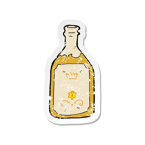 Pegatina Retro Angustiado Una Botella Bebidas Dibujos Animados — Archivo Imágenes Vectoriales