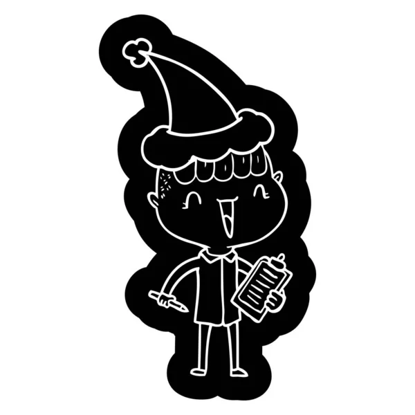 一个快乐的男孩惊讶地戴着圣诞老人的帽子的古怪的卡通图标 — 图库矢量图片