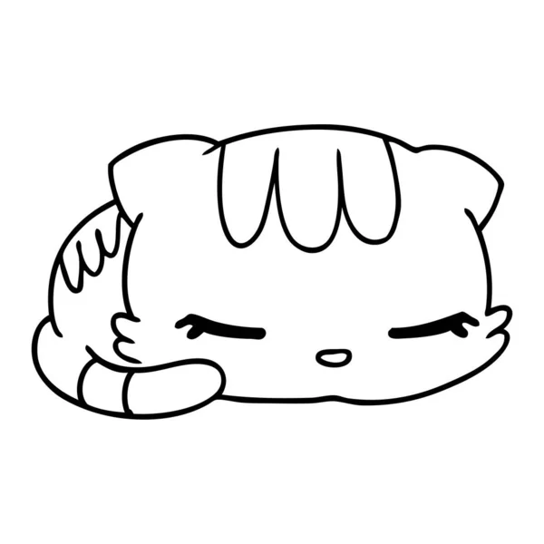 Línea Dibujo Ilustración Kawaii Lindo Durmiendo Gatito — Vector de stock