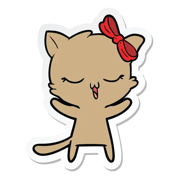 Klistermärke Tecknad Katt Med Rosett Huvudet — Stock vektor