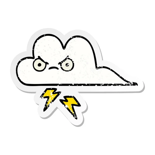 Distressed Sticker Cute Cartoon Thunder Cloud — Stock Vector