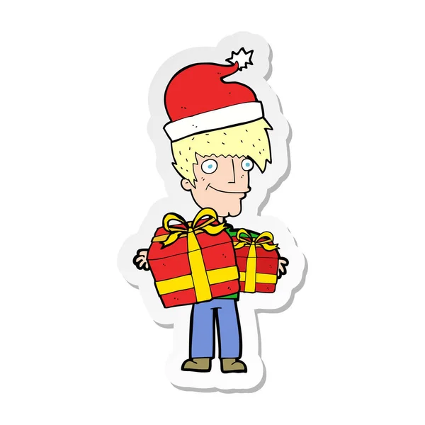 Sticker Cartoon Man Ready Christmas — Stock Vector