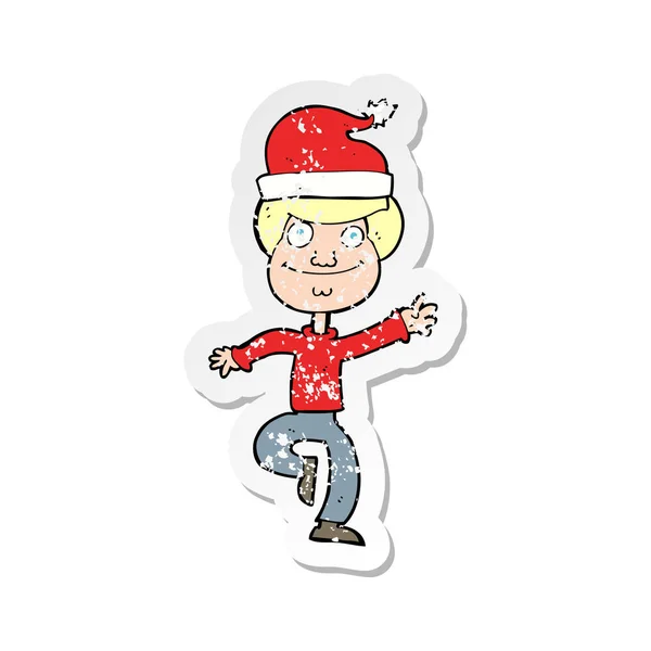 Pegatina Retro Angustiado Hombre Dibujos Animados Listo Para Navidad — Vector de stock