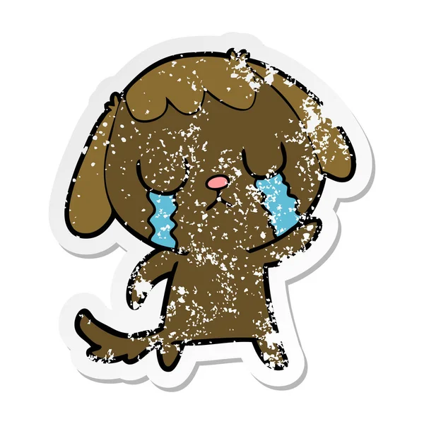 Verontruste sticker van een leuke cartoon hond huilen — Stockvector