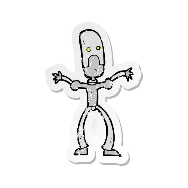 Bir Karikatür Komik Robot Retro Sıkıntılı Etiket — Stok Vektör