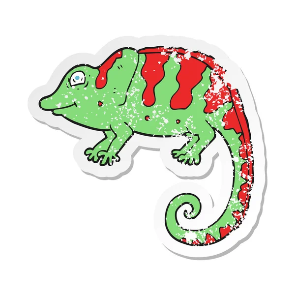 Retro noodlijdende sticker voor een tekenfilm chameleon — Stockvector