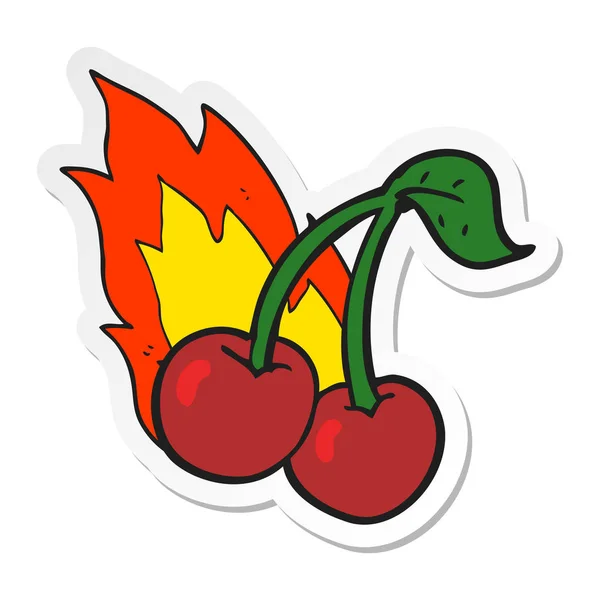 Etiqueta de um desenho animado cerejas flamejantes — Vetor de Stock