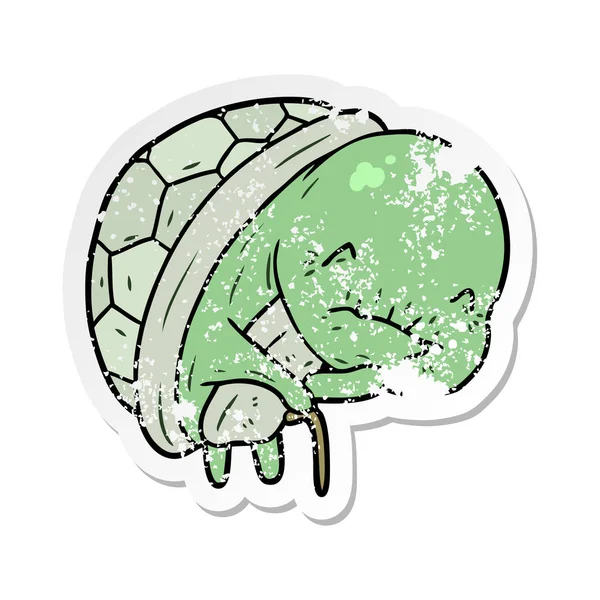 Adesivo Angosciato Cartone Animato Carino Vecchia Tartaruga — Vettoriale Stock