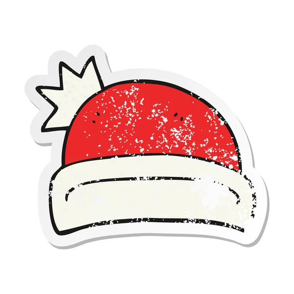 Pegatina Retro Angustiado Sombrero Navidad Dibujos Animados — Archivo Imágenes Vectoriales