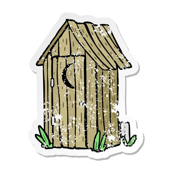 Distressed Sticker Cartoon Outdoor Toilet — Stock Vector