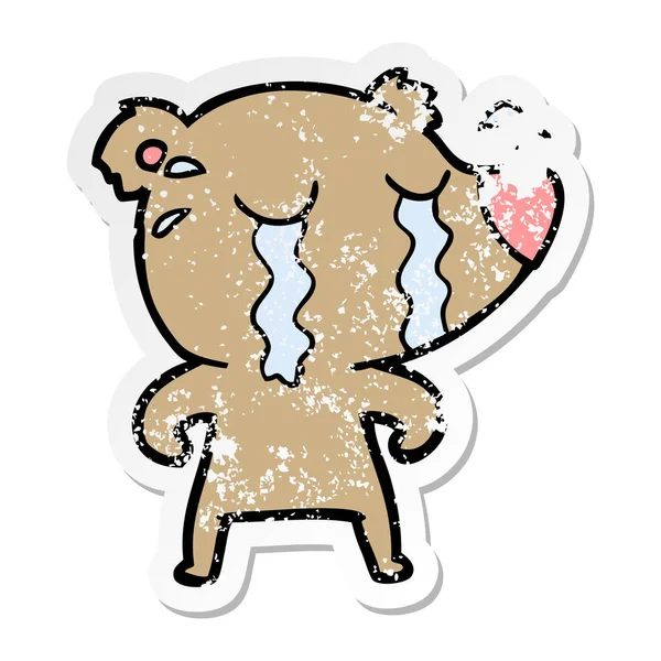 Verontruste Sticker Van Een Cartoon Huilen Bear — Stockvector